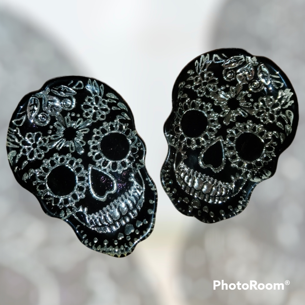 GUC Sugar Skull Glass Plates Trays Candy Dishes Halloween Day of Dead